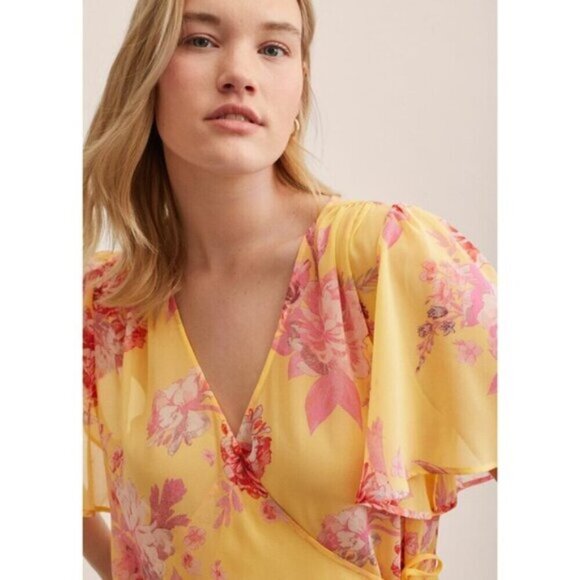 Mango Womens Romance Flowy Wrap Blouse Floral Print Size 4 - Picture 3 of 10